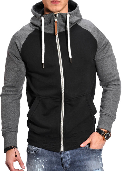 Foreign Trade European Size Men's Color Matching Fitness Sports Men's Sweatshirt Casual Fashion Contrast Raglan Sleeve Cardigan Top