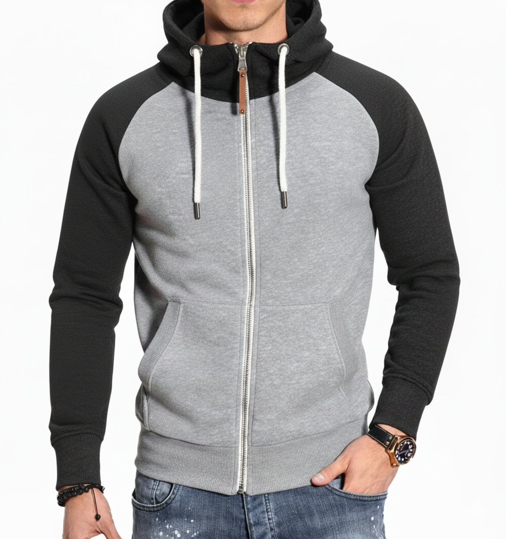 Foreign Trade European Size Men's Color Matching Fitness Sports Men's Sweatshirt Casual Fashion Contrast Raglan Sleeve Cardigan Top